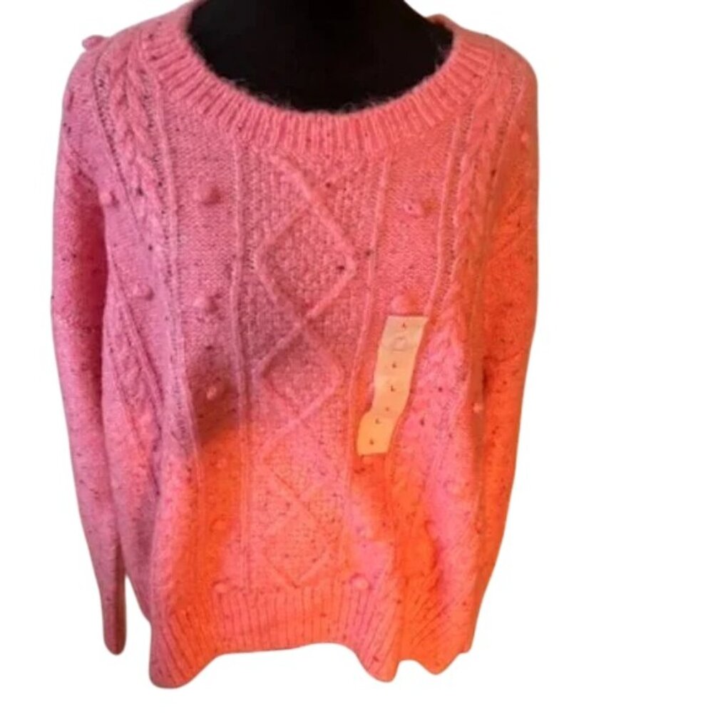 Old Navy NWOT Bright Pink Festive Craft Knit Pullover Sweater Large